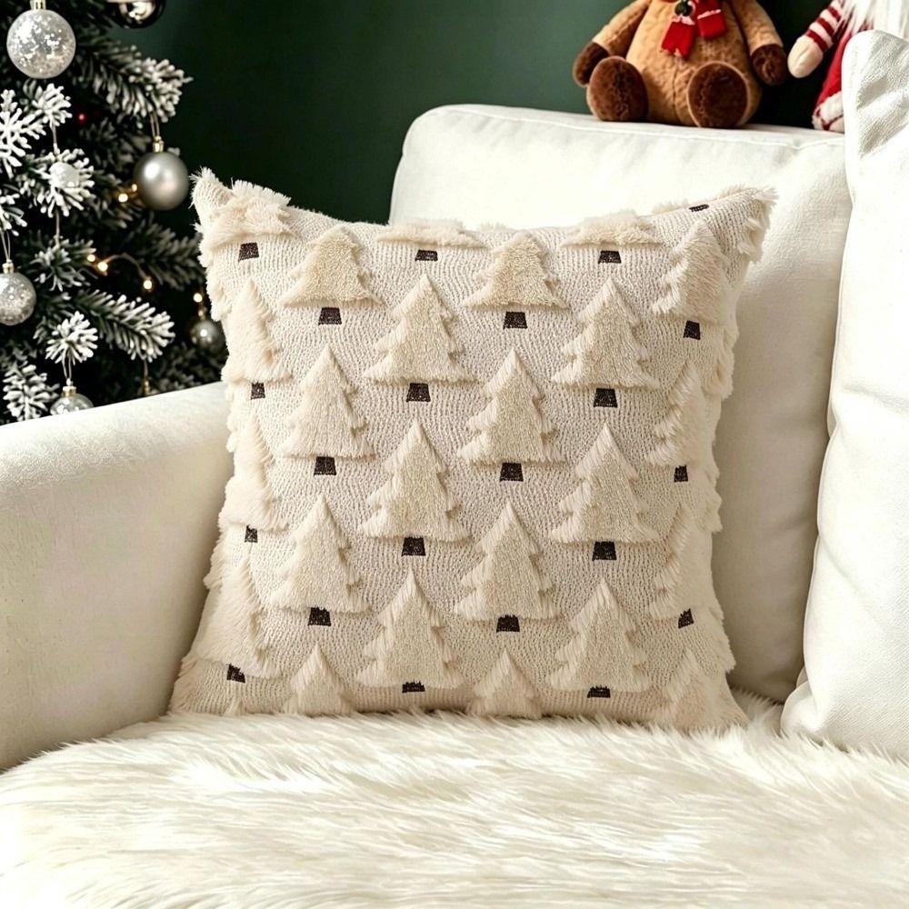 Embroidered Throw Pillow Covers Christmas Tree Decorative Pillowcase Sofa Decor