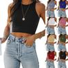 White Knitted Round Neck Women T-Shirt Sexy Sleeveless Camisole Crop Top Woman Tight Stretch Tank Top Ladies Tee Top Streetwear