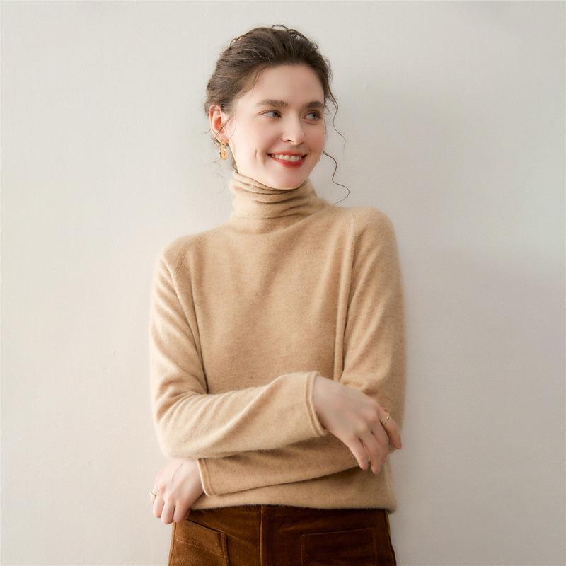 Lekasha Cashmere High Neck Solid Color Long Sleeve Knit Sweater for Women (Autumn/Winter)
