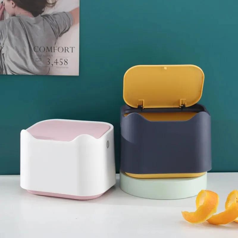 Мини-настольный мусорный бак с крышкой Стол для мелкого домашнего мусора Чистый мусор Хранение мусора