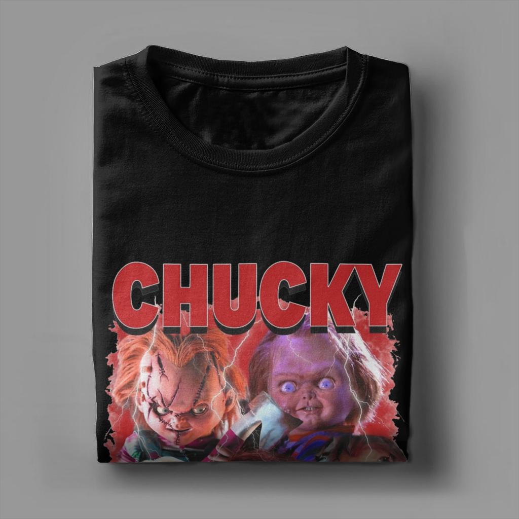 Halloween Chucky Horror Movie T-Shirts for Men Funny Cotton Tees Crew Neck Short Sleeve T Shirts Printed Clothes
