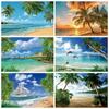Blue Ocean Beach Backdrop Sunset Tropical Palm Tree Wave Sand Photo Background Summer Holiday Party Photography Props