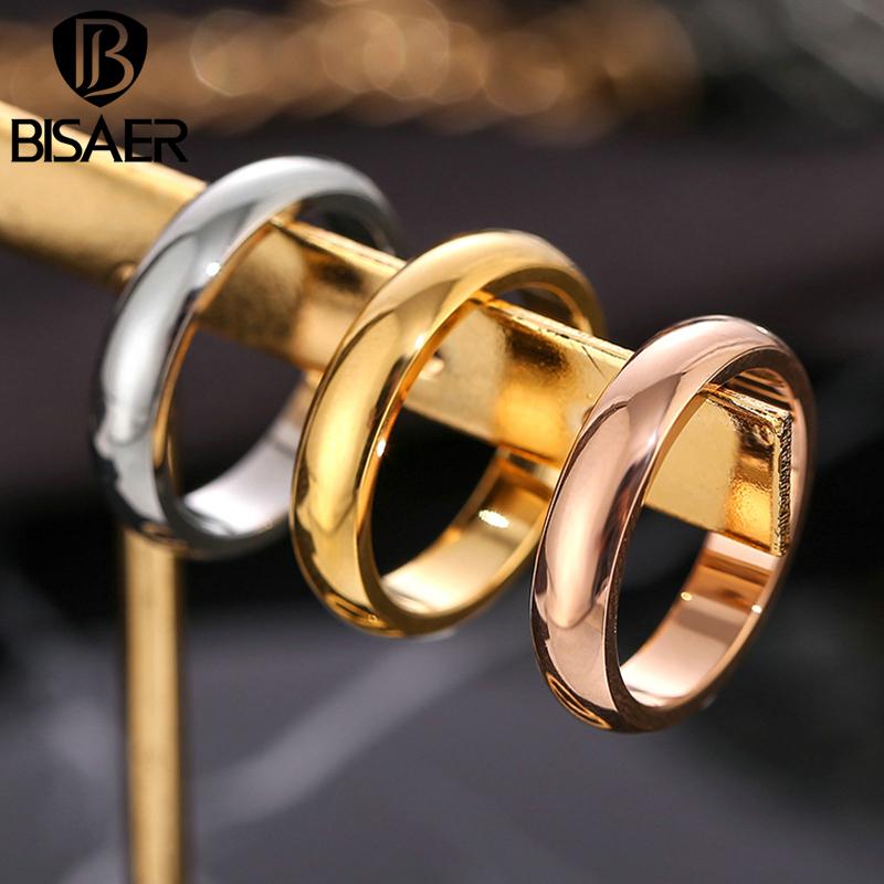 Bisaer Simple Titanium Steel Ring Fashionable Mirror-like Metallic Luster Rings