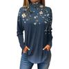 Women's Fashionable Casual High Neck Printed Long Sleeve T-Shirt Pullover Top