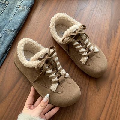 Модные зимние новые хлопковые сапоги на плоской подошве женские замшевые с круглым носком шнуровка спереди мягкая подошва нескользящие износостойкие низкие сапоги