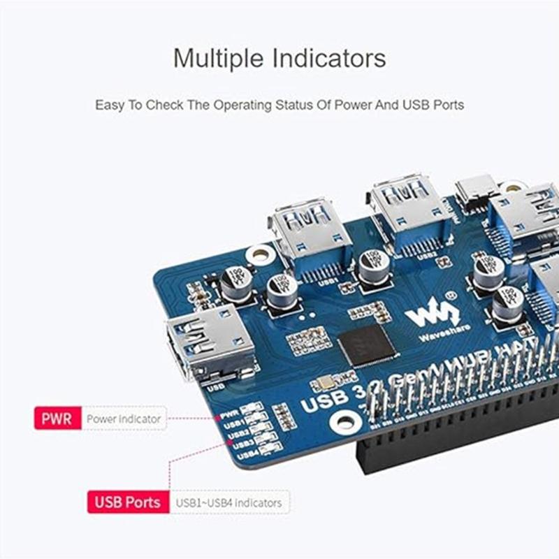 USB 3.2 Gen1 HUB HAT для Pi, 4 порта USB 3.2 Gen1, river-Free