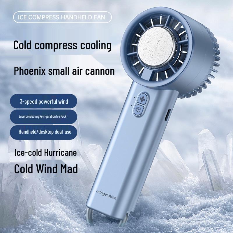 Portable Handheld Leafless Mini Fan with High-Speed Cooling Ice Pack