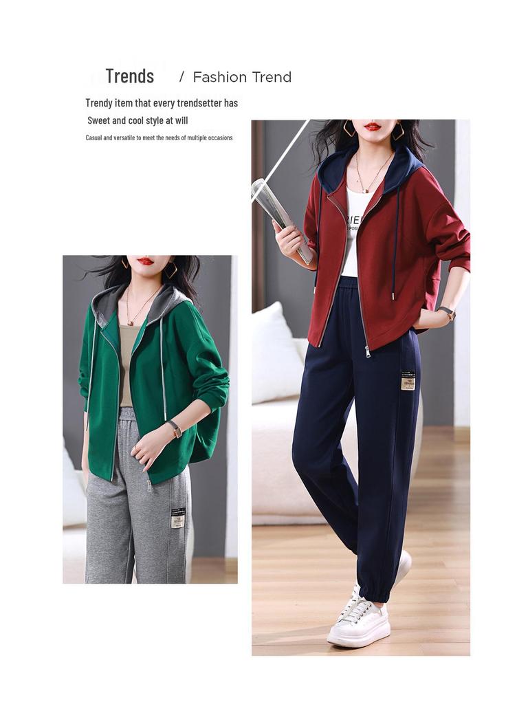 Women's Spring-Autumn 2025 Casual Sportswear: Fashionable, Age-Reducing Sweatshirt Two-Piece Set for Middle-Aged Moms