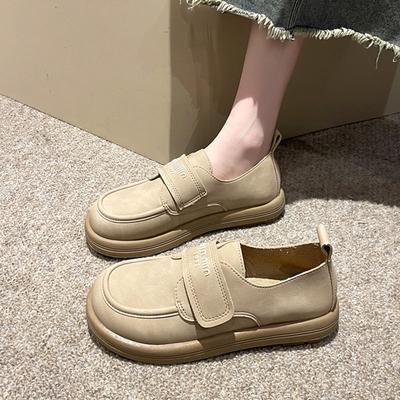 Мокасины на платформе женские 2025 года новые этнические туфли из мягкой кожи на плоской подошве маленькие кожаные туфли на липучках знаменитости из Интернета одиночные туфли показывают маленькие ноги