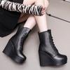 Round-headed High-heeled Waterproof Long-sleeved Boots with Side Zippers Women's Boots Muffins and Velvet Winter Warm Pu Leather Boots