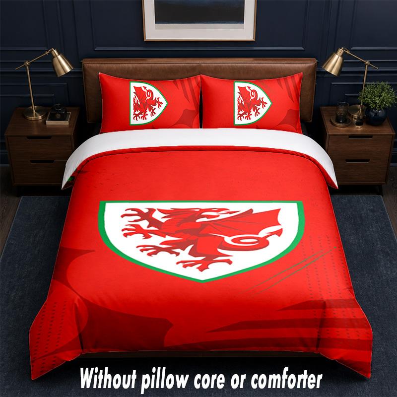 Wales Rugby Design Bed Bedding Set 1 Duvet Cover + 2 Pillowcases Soft Breathable Household Bed Linens