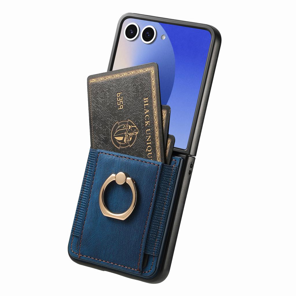 For Samsung Galaxy Z Flip7 5G Phone Case Leather Back Cover with Card Slots Kickstand