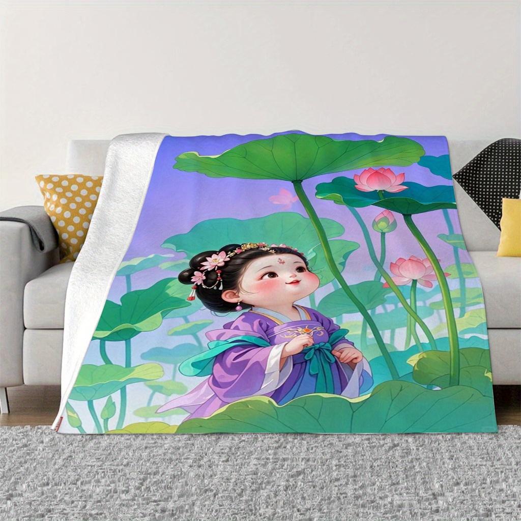 Traditional costume cute girl pattern Flannel printed blanket suitable for all seasons suitable for room office sofa and travel