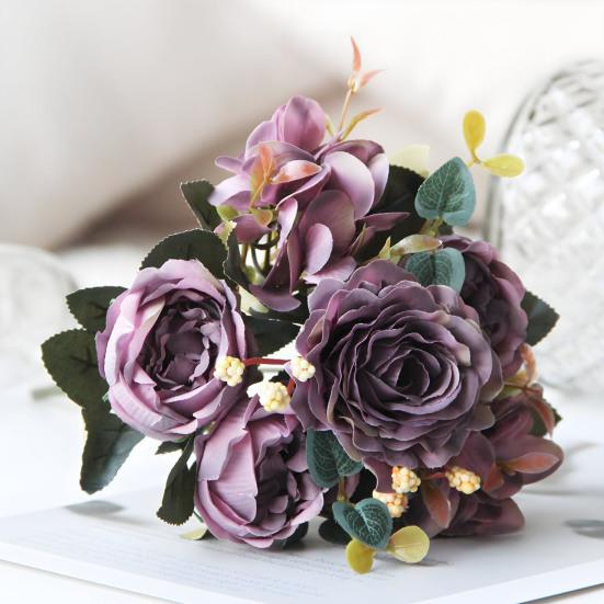 Винтажные искусственные пионы, искусственные шелковые цветы, букет гортензии, розы, пионы, цветочные центральные элементы для свадебного мероприятия, вечеринки, домашнего декора