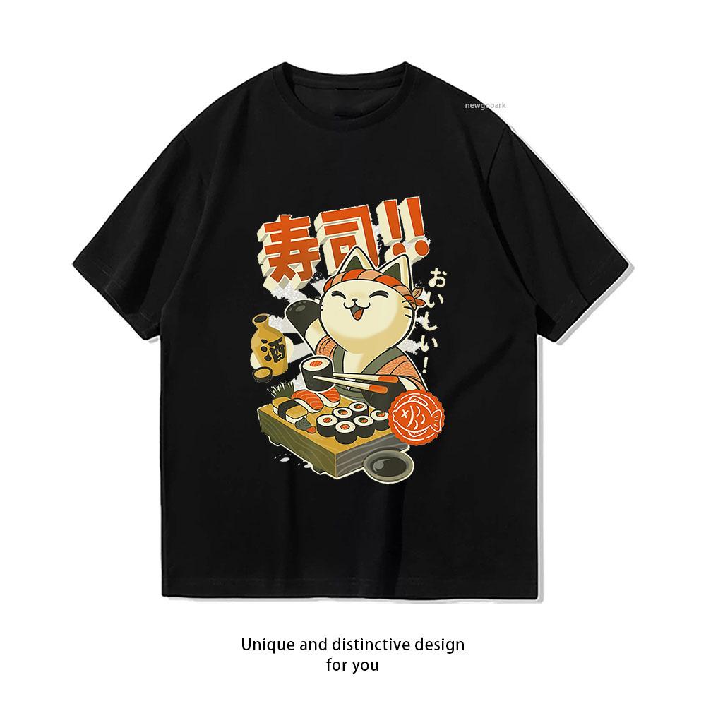 Funny Sushi Cat Chef Otaku Japanese tshirt WoUnisex Unisex Casual Cotton Graphic T Shirts Adult Oneck Tops Tee Shortsleev
