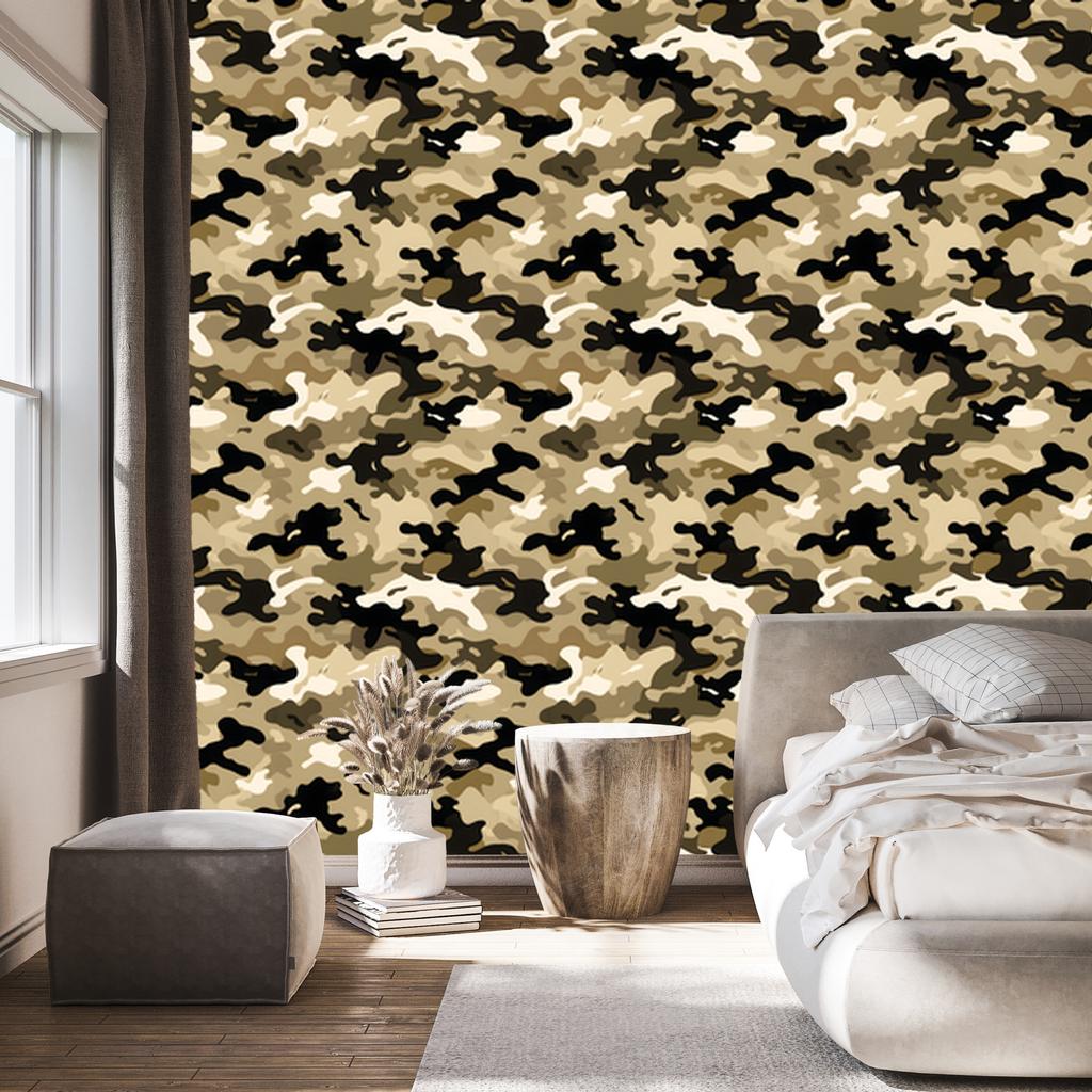 Military Camouflage Wallpaper Gold, Ochre and Beige for Living Room and Bedroom 50x1000