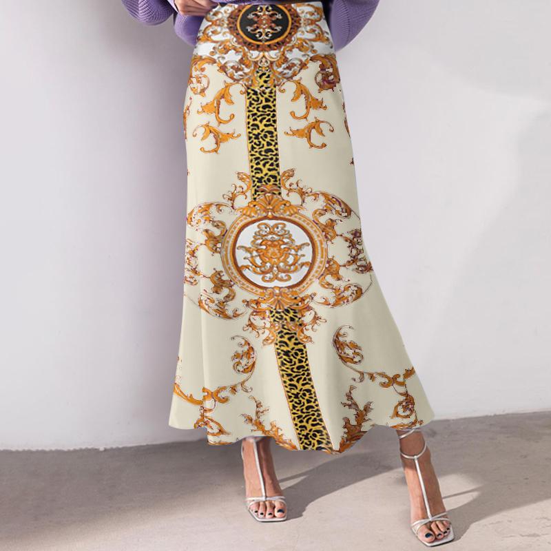 Женская мода Высокая талия принтованная юбка-рыбий хвост