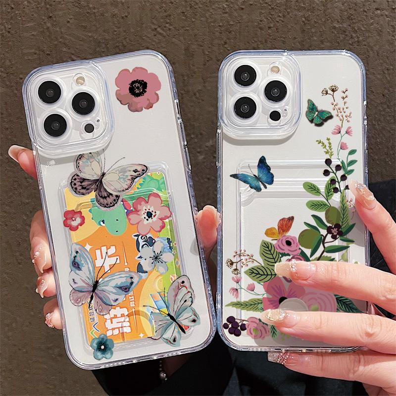 Силиконовый чехол-карман для карт для Tecno Spark 10 Infinix Note 30 Oppo A60 A3 A5 Pro Samsung A06 A16 A36 A56 Обложка Прозрачный бампер для телефона