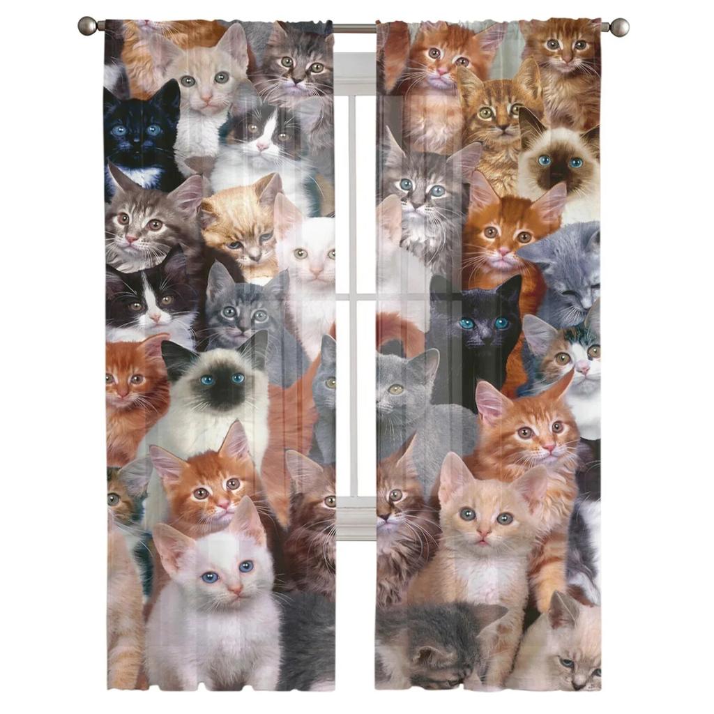 Разноцветные тюлевые занавески с животными, современные прозрачные шторы для кухни, гостиной, спальни, украшения