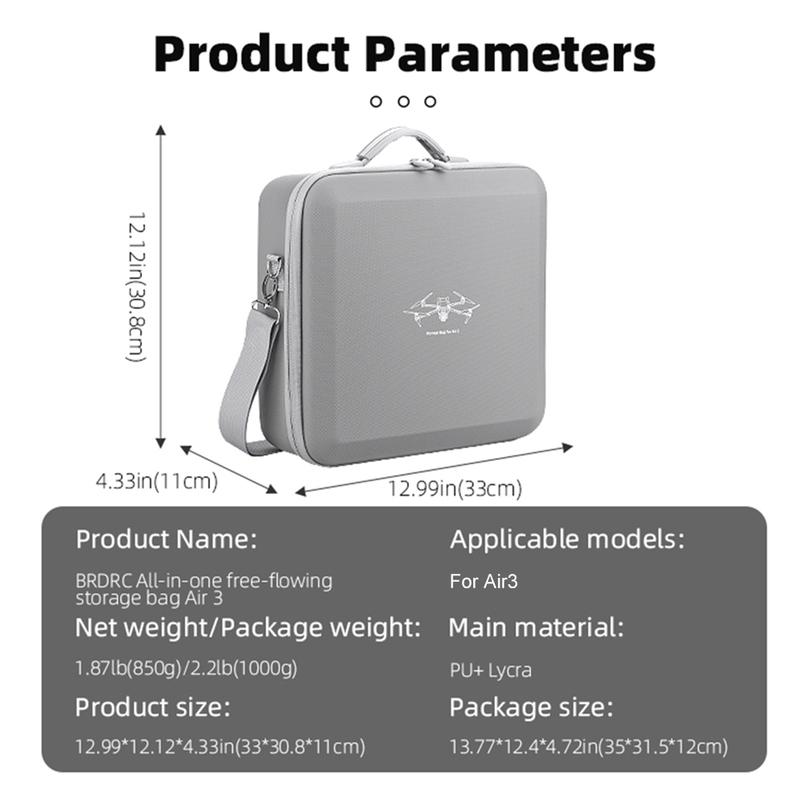 Handheld Carrying Box PU Protective Bag for DJI Air 3/Air 3S Accessories Waterproof Storage Bag with Shoulder Strap