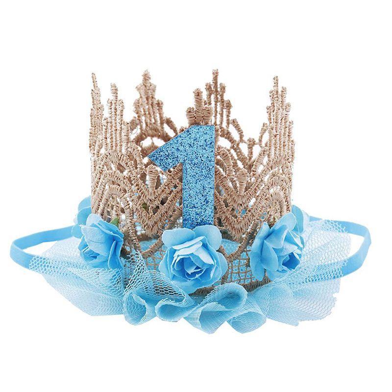 Детская корона с блестками для девочек, годовалая корона, шляпа принцессы для дня рождения, розовое золото, роза, декор для вечеринки, кружевная сетка