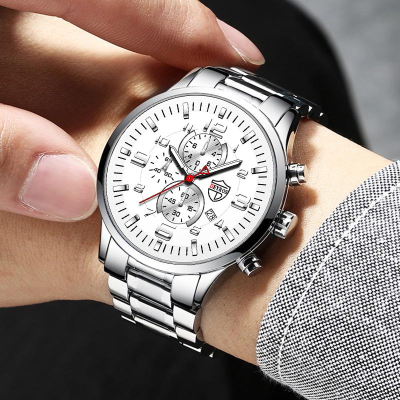 2 шт./комплект, модные мужские кварцевые часы с календарем, повседневные мужские наручные часы из нержавеющей стали и браслет, лучшие подарки для него