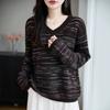 V Neck Gradient Color Knit Sweater Commute Style Autumn Thin