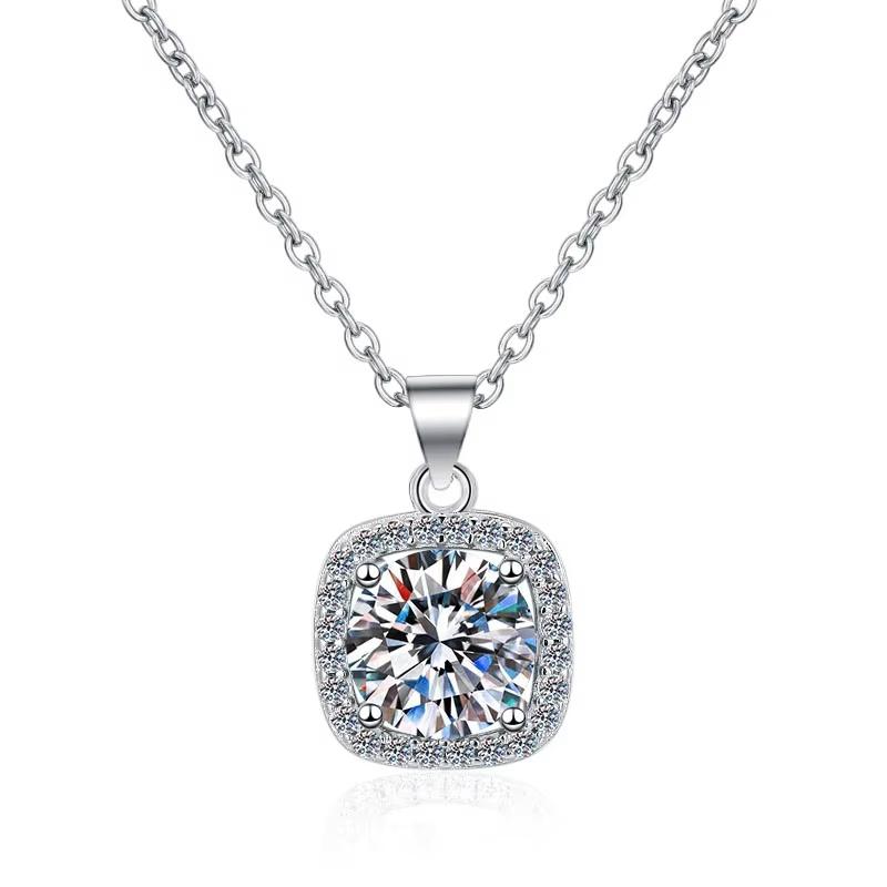 925 Sterling Silver Women's Necklace Moissanite Pendant Square Package 1/2 Carat Cross Border Wedding Jewelry