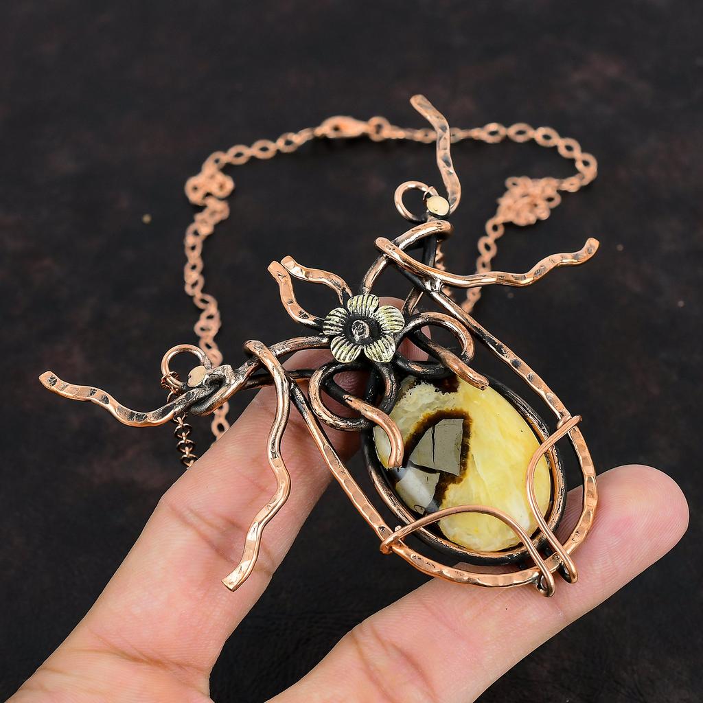 Септарианское ожерелье, обернутое медной проволокой, ожерелье из драгоценных камней, регулируемое цепочное ожерелье, дизайнерские медные украшения, ожерелье ручной работы, подарок на помолвку