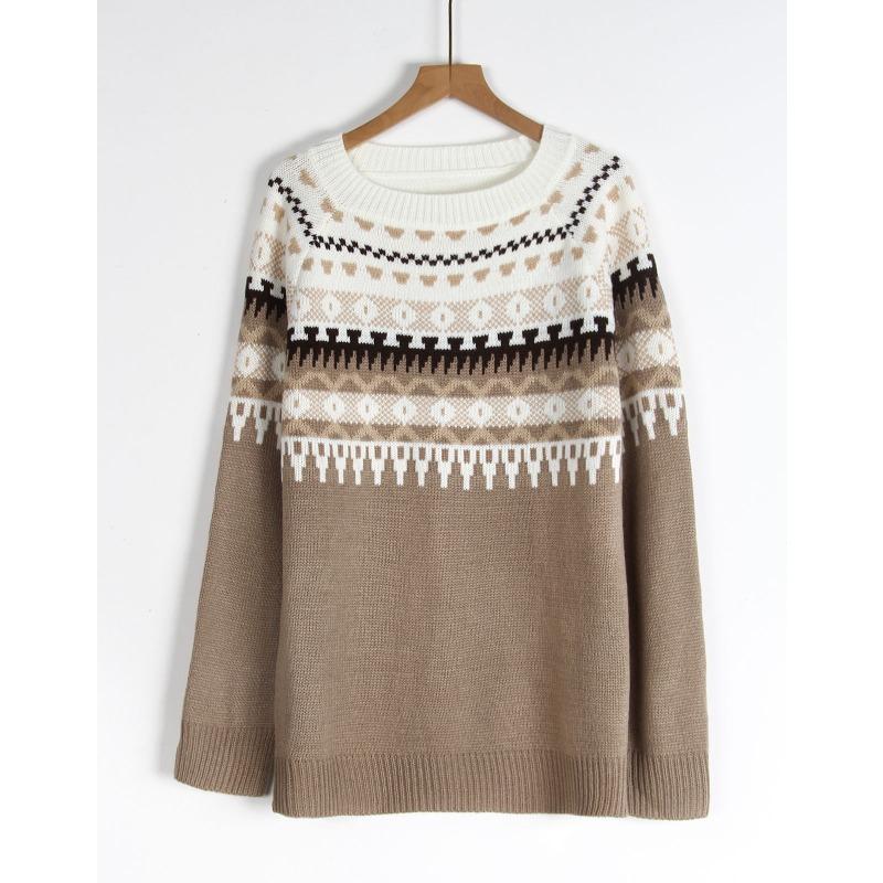 Women S Fair Isle Ethnic Geometric Pattern Round Neck Long Sleeve Pullover Sweater