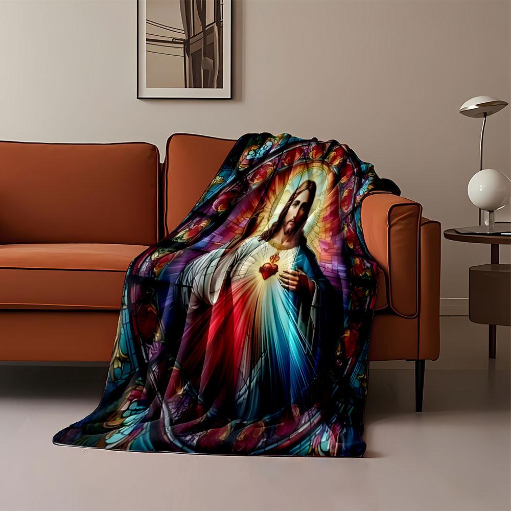 Sacred Heart Stained Glass Art print blanket soft and cozy perfect for the living room bed sofa or a nap,gift