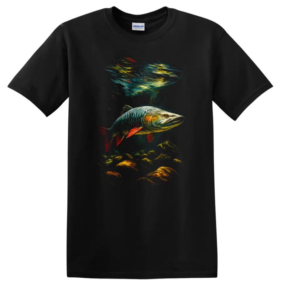 Fish Artwork Swimming Deep Sea T Shirt w/ Colorful Marine Life Tee