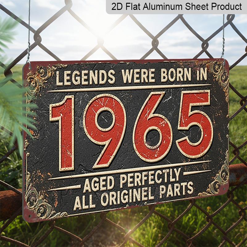 2D Flat Vintage Style Metal Sign, (8x12), "Legends Were Born in 1965" Decorative Plaque, Perfectly Aged with All Original Parts, Floral Design