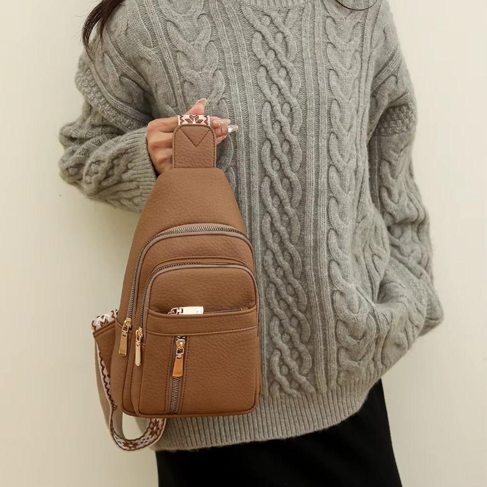 Solid Color Crossbody Backpack Vintage Outdoor Shoulder Bag Bohemian Chest Bag Camping