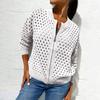 Women Casual Jacket Long Sleeve Solid Color Hollow Out Zipper Fashion Outerwear