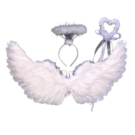 Angel Wings for Kids Girls Feather Angel Wings Costume with Headband Wand Halloween Cosplay Party Dress Up Props