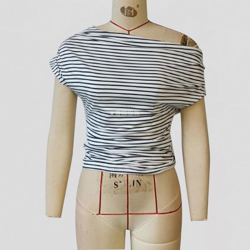 Женская летняя футболка Spice Girls в полоску с косым вырезом и короткими рукавами, облегающая, с открытыми плечами