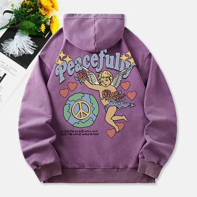Худи с принтом ангельской любви, женский хлопковый свитшот, с потертостями, карман, оверсайз пуловеры, женская одежда