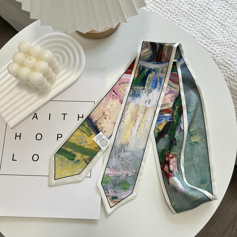 High-Grade Flower Print Long Silk Scarf Hair Band Ribbon Tied-up Hair Long Bow Vintage Satin Ribbon Hair Accessories For Women