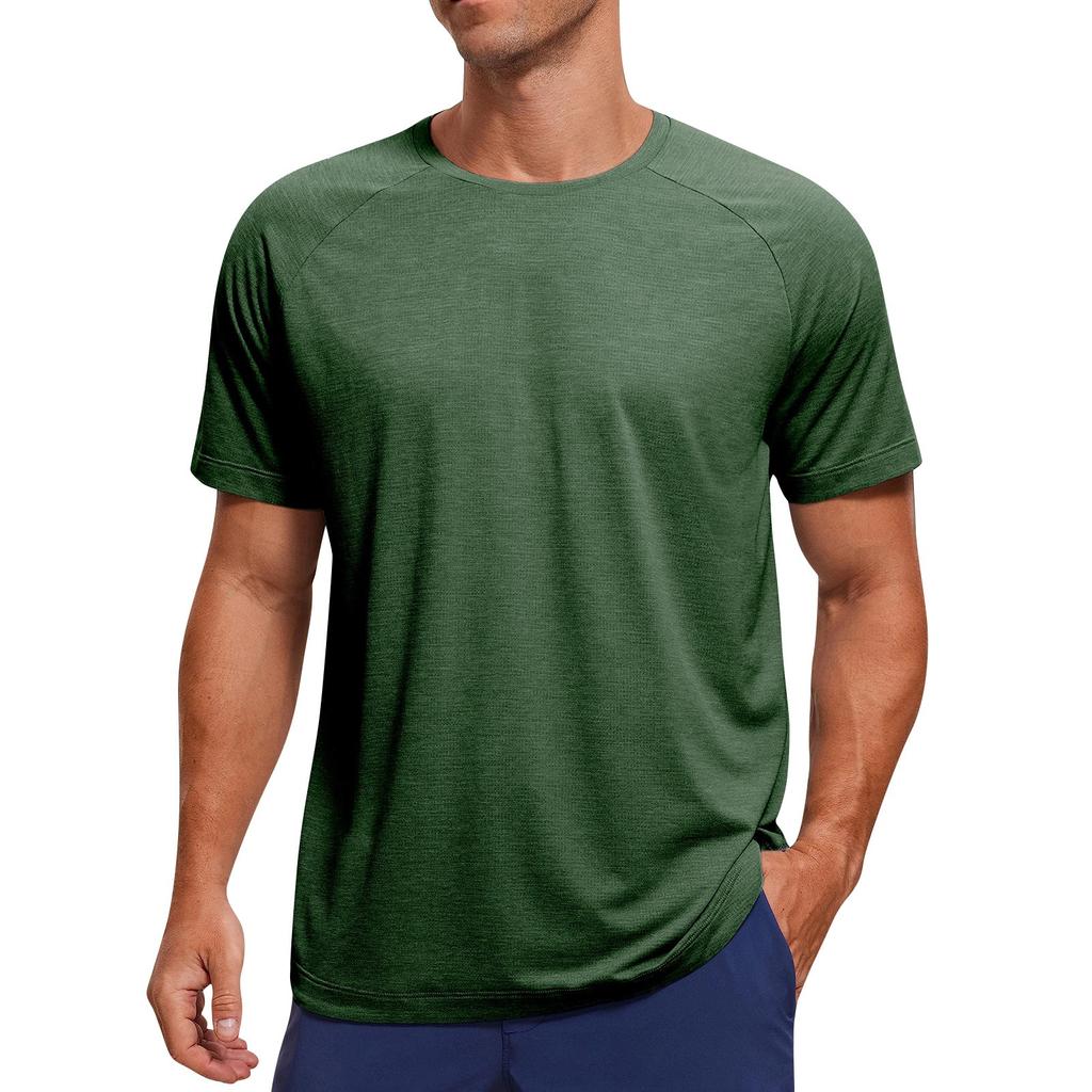 Men's Casual Fashion Shoulder Insert Round Neck Short Sleeved Solid Color T-shirt