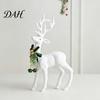 Christmas Season Home Ornaments White Flocked Elk Ornament, Ribbon Bell Decor 3D Standing Deer Decorative Window Display Accents Figurine, for Holiday