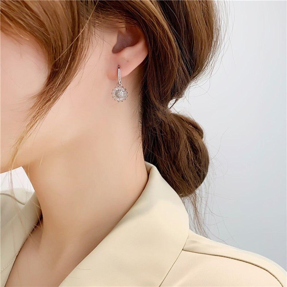 New 925 Sterling Silver Women Earrings Pendant Fashion Ins Wind Sun Flower High Quality Zircon Pair Ear Studs Earring Jewelry