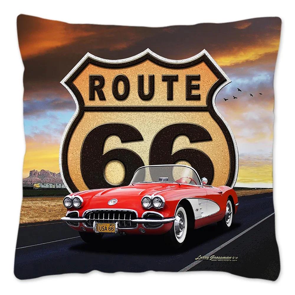 Наволочка Route 66 Retro, украшение для дома, полиэстер, наволочка для дивана, наволочка для автомобиля, натуральный пейзаж, Funda Cojin