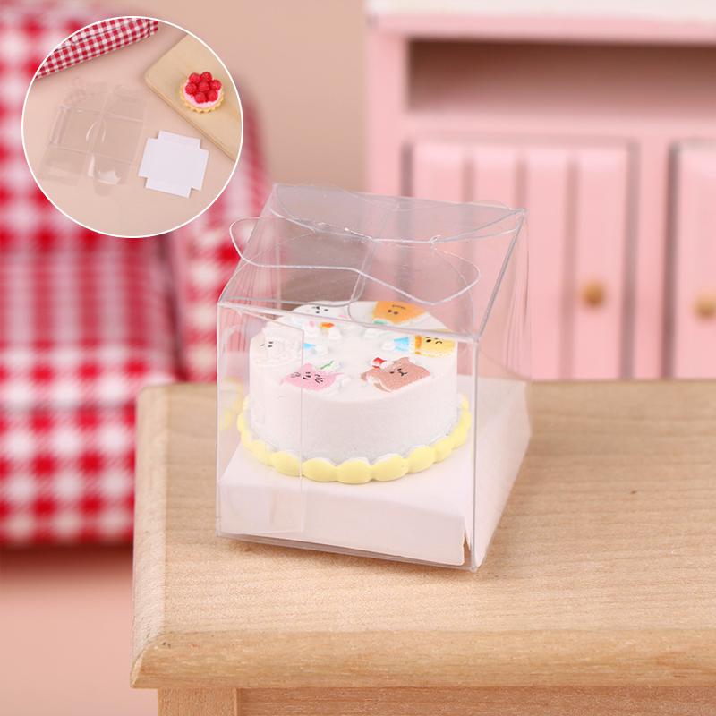 1:12 кукольный домик, миниатюрный клубничный торт на день рождения с прозрачной упаковочной коробкой, кухонная модель, декор, игрушка, аксессуары для кукольного дома