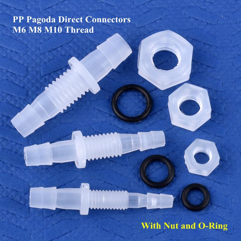 M6-M16 To 3-12mm Direct Connectors With Hex Nut  O-Ring Aquarium Tank Air Pump Adapter Garden Irrigation PP Pagoda Hose Joint