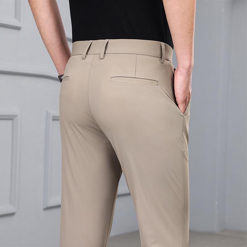 Men's High-Elastic Ice Silk Straight-Leg Fashion Trousers - Casual Business Wear