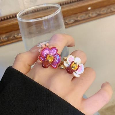 Butterfly Orchid Drip Oil Flower Ring Sweet French Irregular Ring Retro Enamel Finger Ring Women