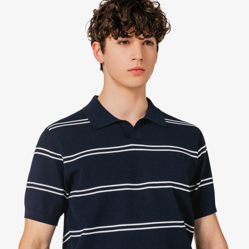 [lacoste] Men's Open-Collar Pin Stripe Short-Sleeve Sweater Polo Shirt PH396E-56G166