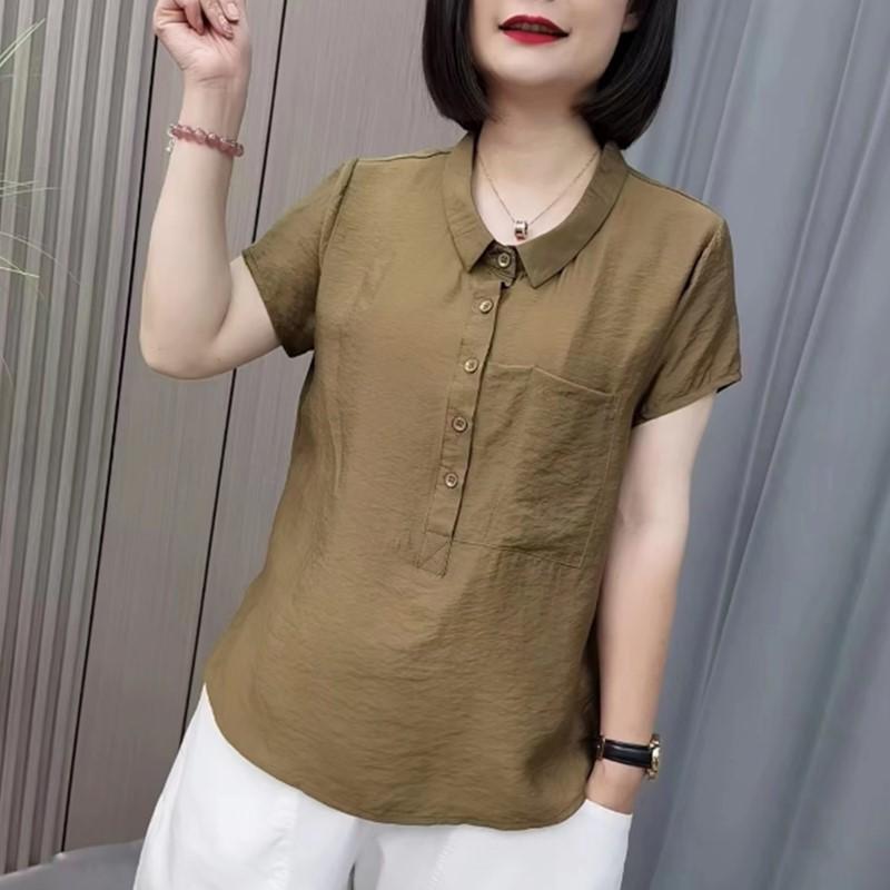 Ice Silk Wrinkled Short-sleeved Women's T-shirt Summer Mother Short Top Women's Small Size New Style C Women's Shirt Design Niche