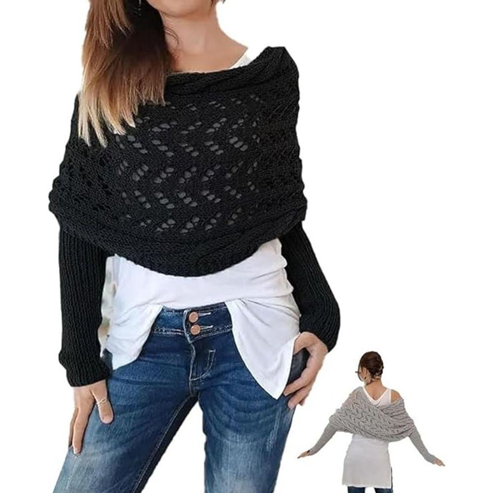 Cable Sweater Shawl Wrap Solid Color Knitted Cable Wrap Creative Gift Knit Scarf Sweater  for Women